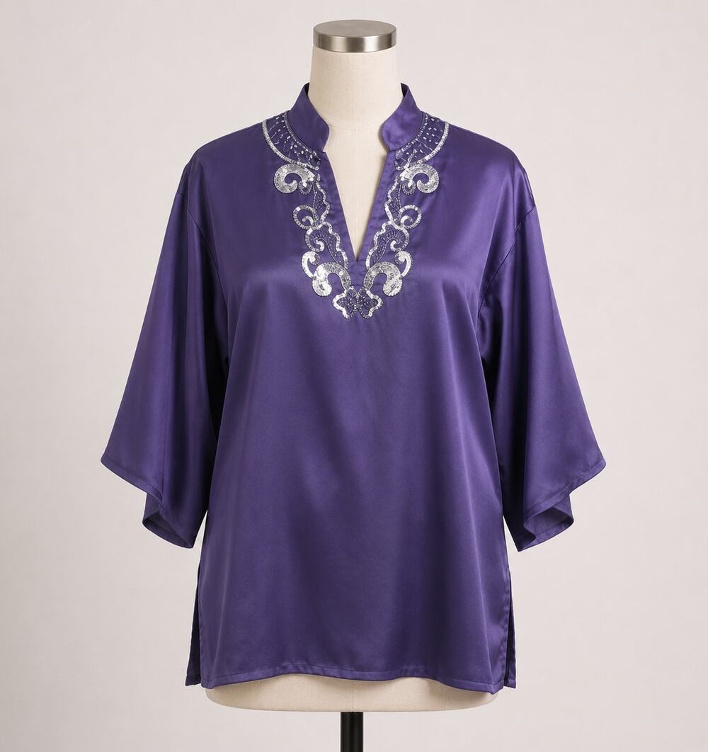 Naeem Khan | Purple Silk Like Blouse Sequins XS